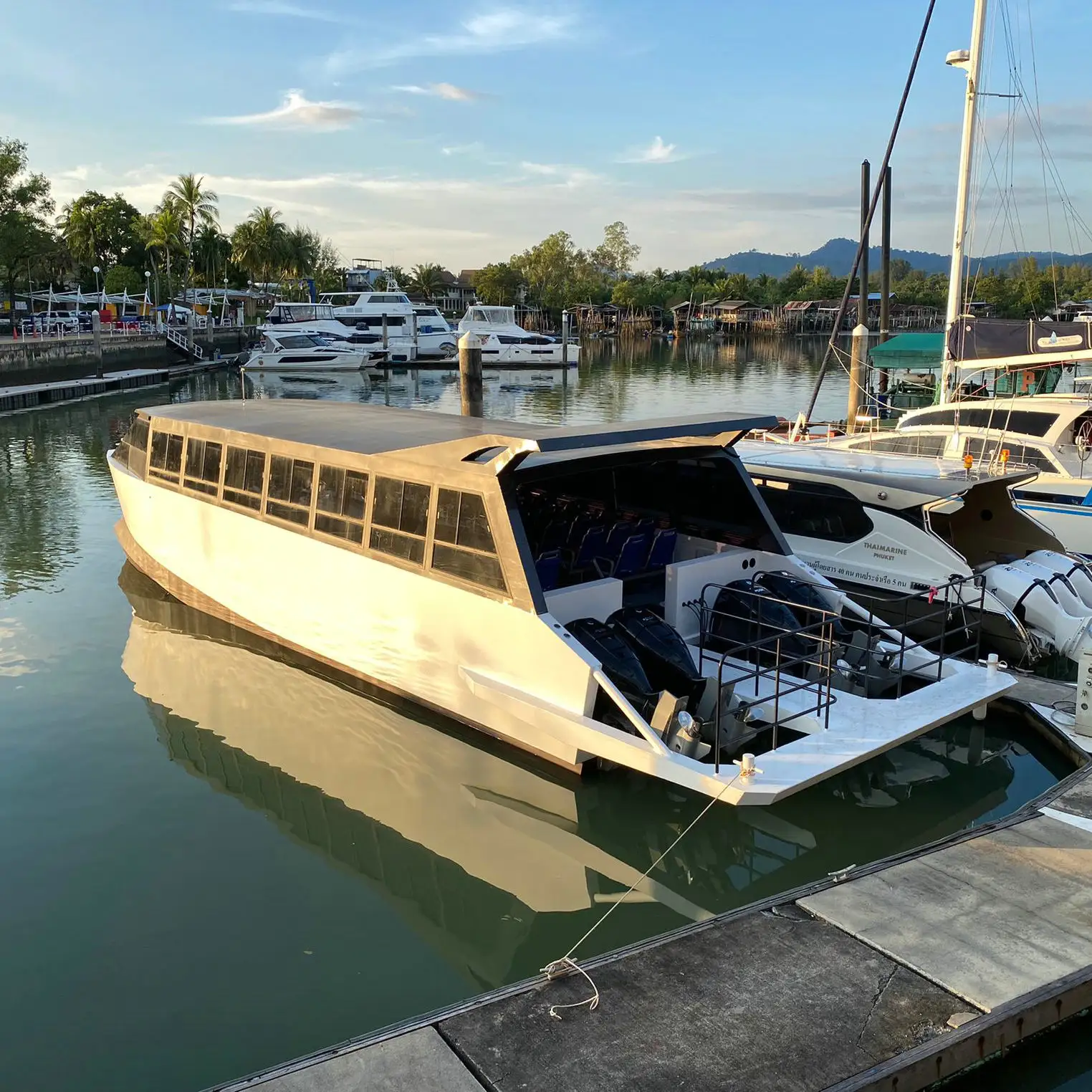 Commercial passenger boat navigating coastal waters for tourism services